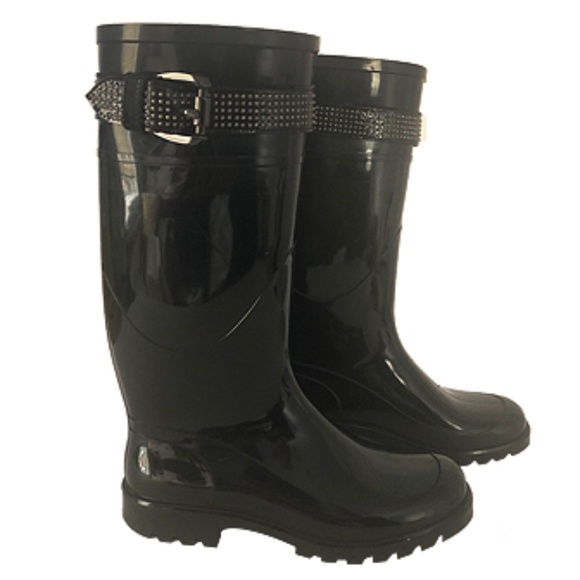 Burberry Black Check Buckle Patent Rain Boots - Picture 3 of 6